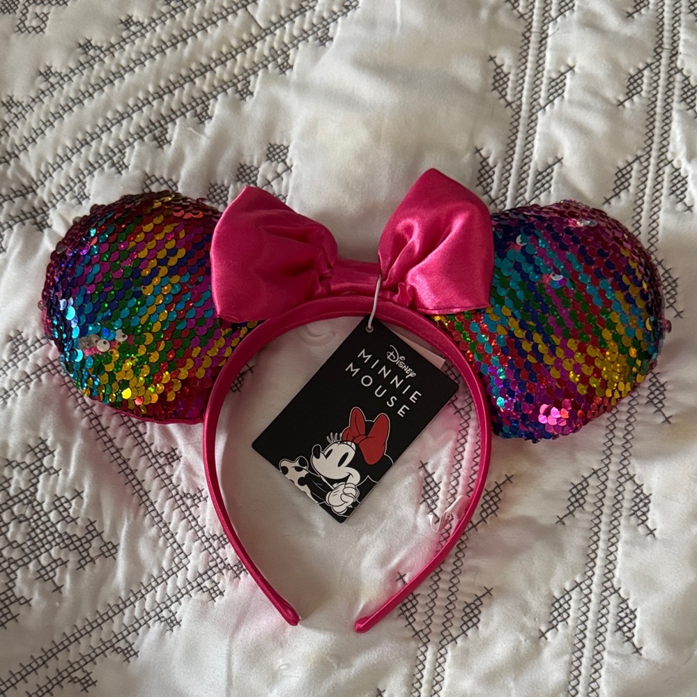 Disney Minnie Mouse Rainbow Sequin Ears Headband - Pink and Multicolor